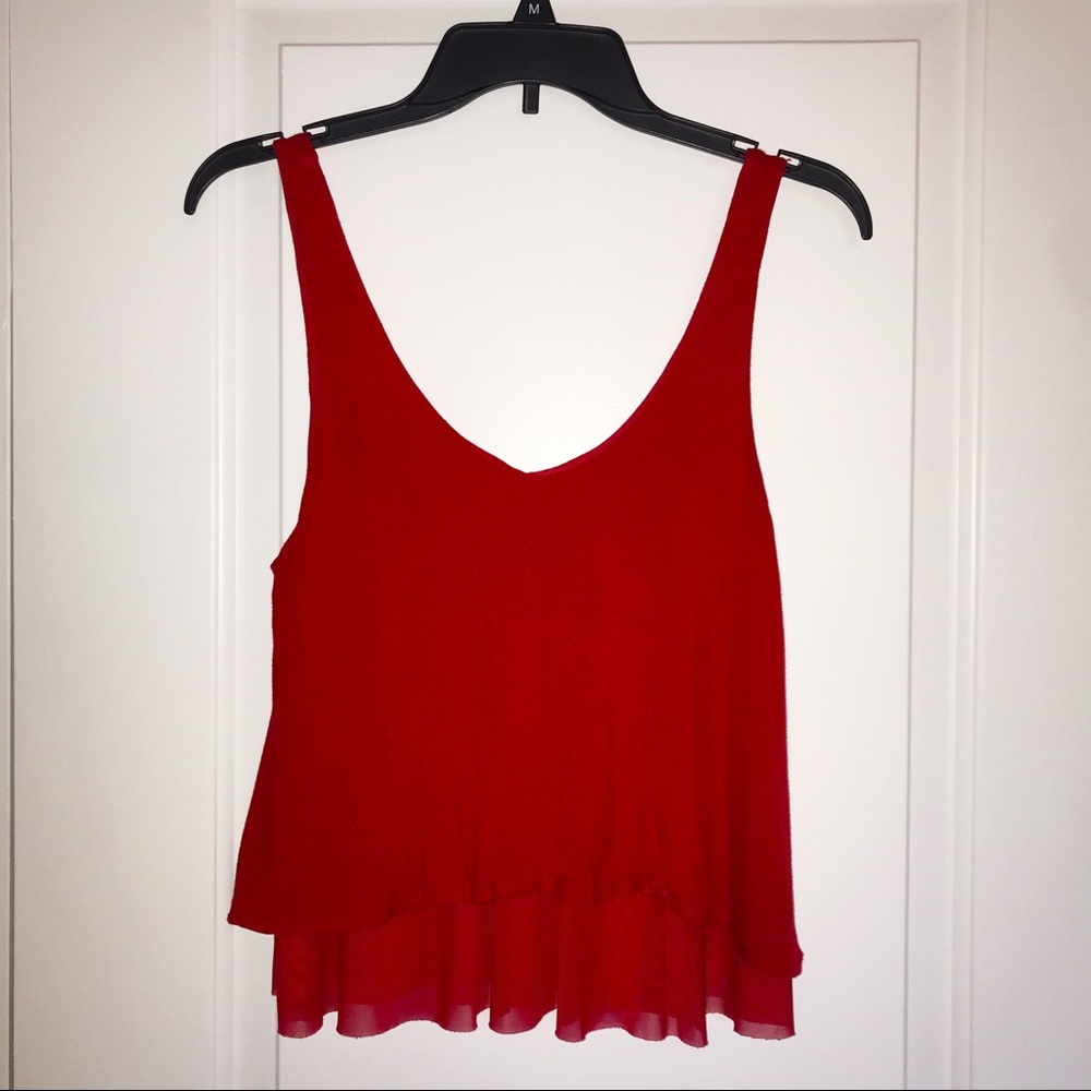 V Neck Red Tank Top